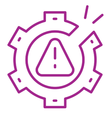 Purple gear icon with a central warning triangle, indicating a settings alert.