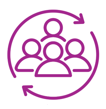 Icon of four people in a circle with two purple arrows, symbolizing the need to fill your critical roles quickly.